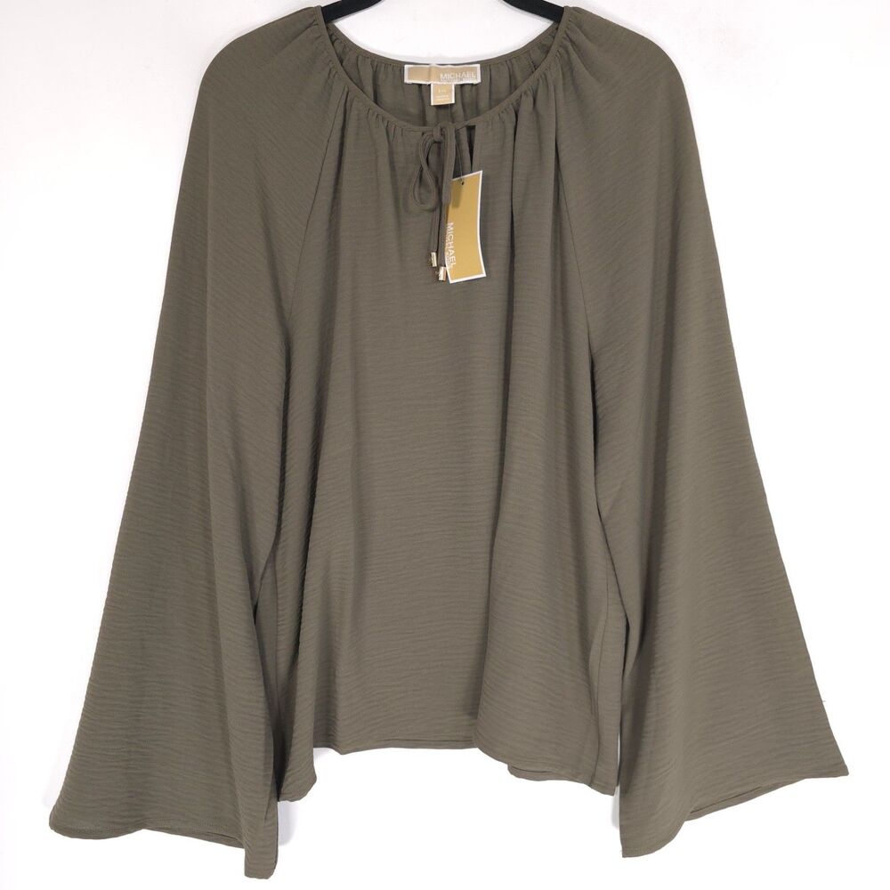 MICHAEL‎ KORS Women’s New Top Blouse LARGE Olive Bell Sleeve Casual QS540USDQ0